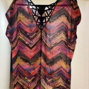 Cato Colorful Chevron Blouse with Black Accents